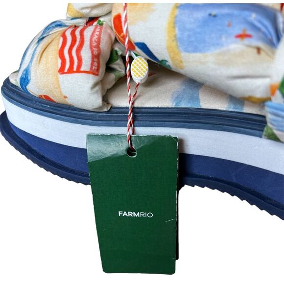 Farm Rio Copacabana Scarf Print Puffy Platform Sandals NWT Size 8 - Picture 7 of 9
